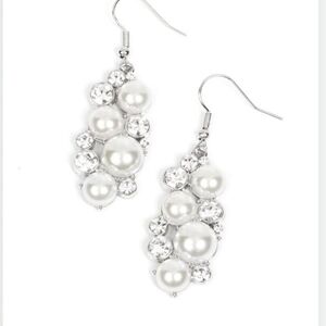 Paparazzi Silver and White Pearl Drop Earrings Fond of Baubles Fashion Jewelry